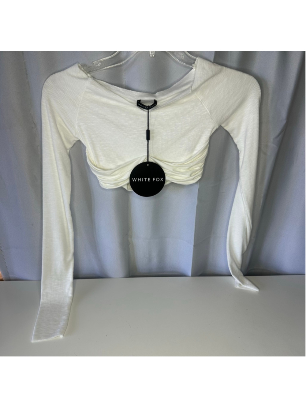 NWT Women's Small White Fox Boutique "The Rehearsal" Long Sleeve White Crop Top
